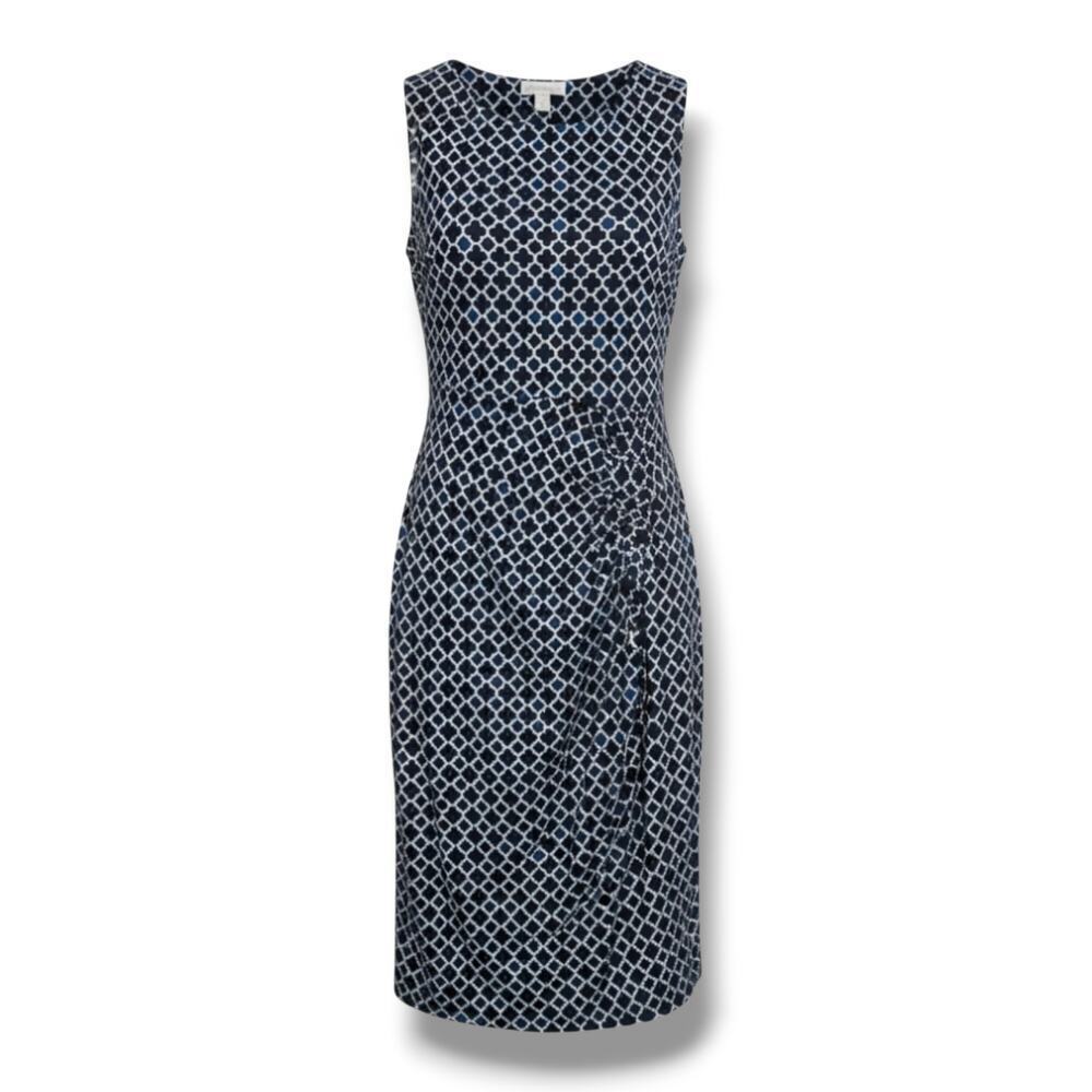 Charter Club Navy Geometric Ruched Sleeveless Dress – Size Medium